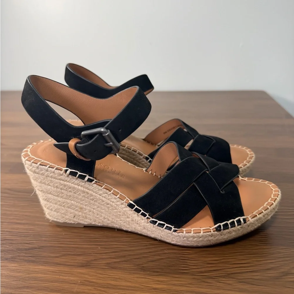 Gentle‎ Souls Black Espadrille Suede Wedges Sz 8